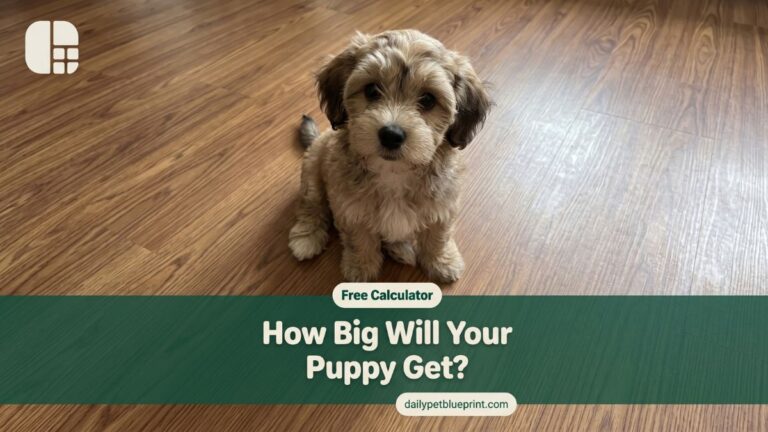 A Havanese puppy sitting on a wood floor, looking up curiously with oversized paws visible.